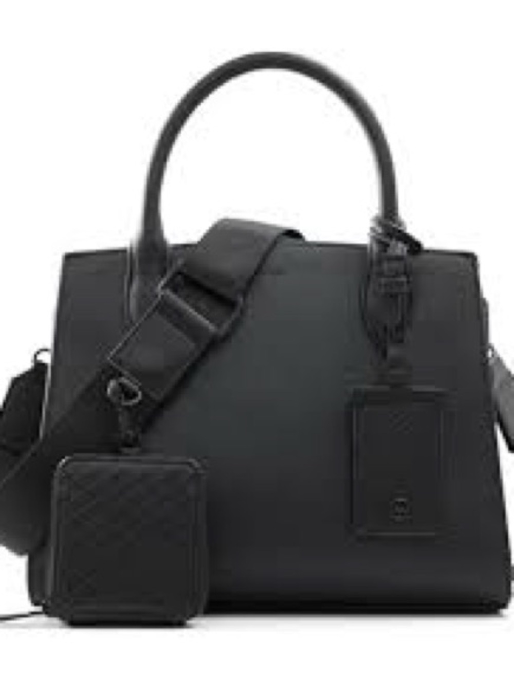 Aldo • Black Structured Crossbody Satchel with Detachable Strap • Med